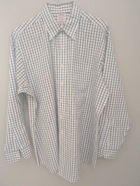 Brooks Brothers Madison Fit Blue Windowpane Non-Iron Supima Cotton Shirt 17 3/5